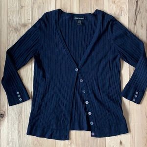 Linda Matthews blue ribbed cardigan